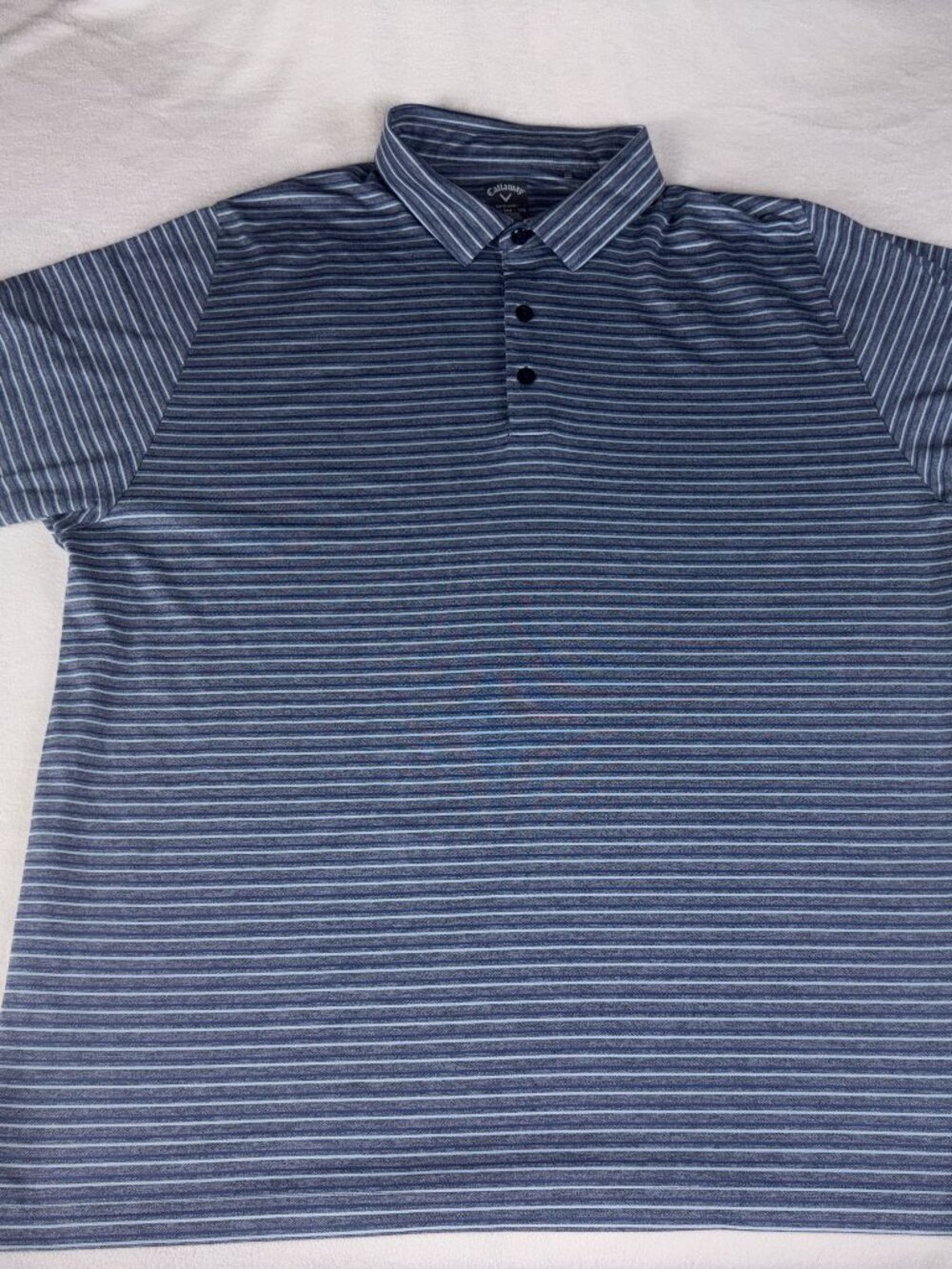 Callaway Golf Shirt Mens XXL 2XL Polo Short Sleeve Gray White Blue Striped